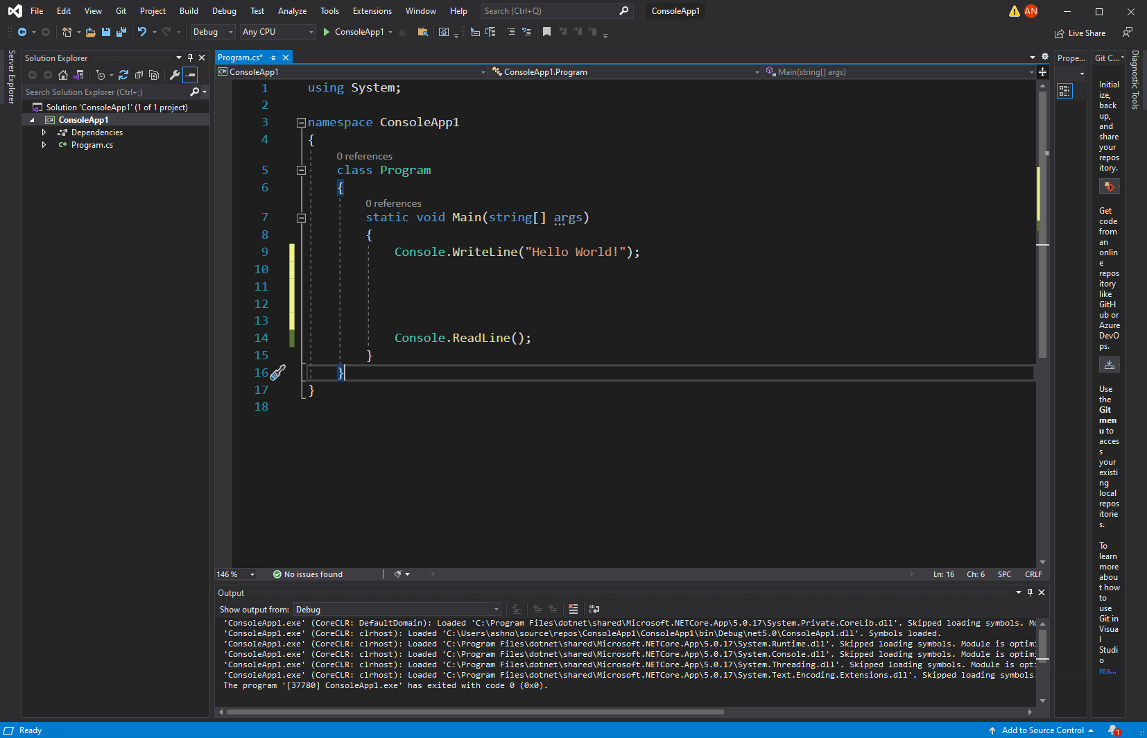 Visual Studio new app